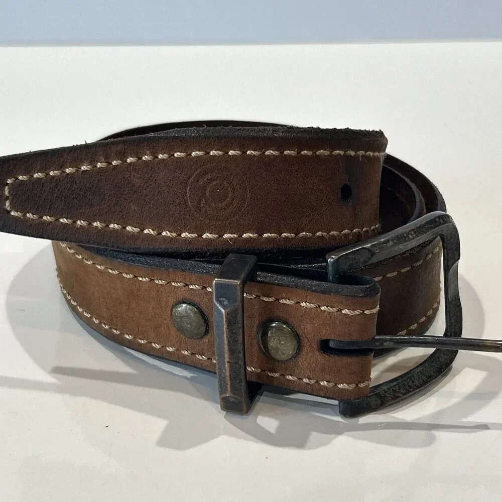 Charlie O Size 42 Distressed Brown Oiled Leather Belt Heavy Duty Buckle